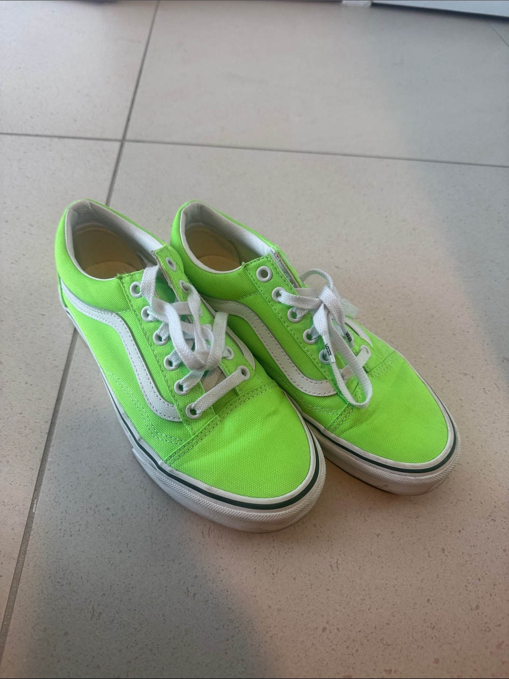 Vans Neon Green Canvas Low-Top Sneakers with White Stripe